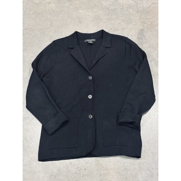 Tahari Size L Cardigan Sweater Jacket buttons long sleeves black 3683 - Picture 1 of 5
